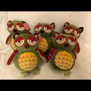 Ganz: 5 Colorful stuffed owls. (4 have original tags). 14” in height.